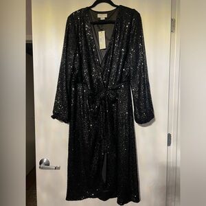 Black sequin wrap dress